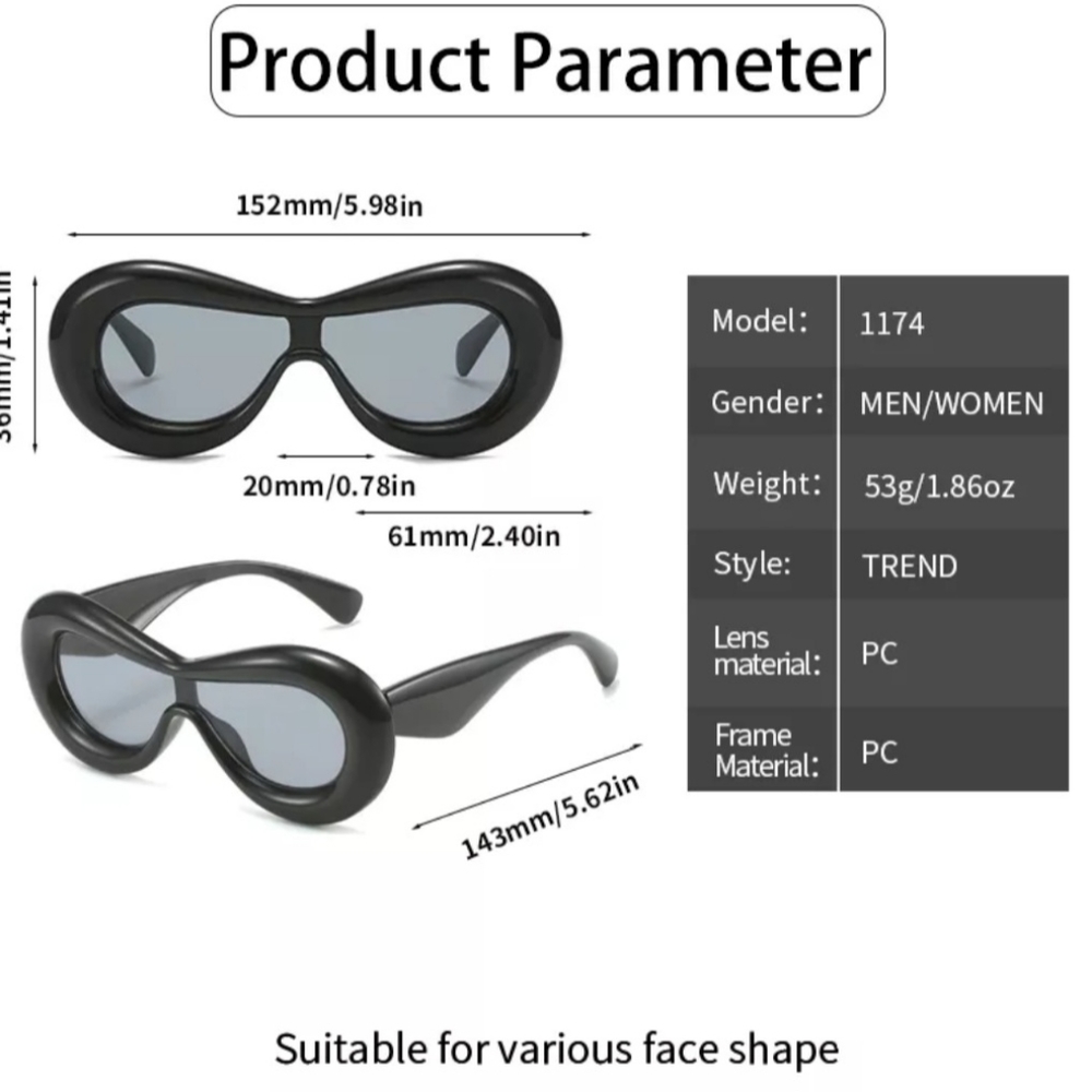 Oval Sunglasses Retro Design - Black - Picture 2 of 4